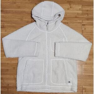 NORTH FACE Jacket Womens Size M Ridge Deep Pile Fleece Full Zip Hoodie Off White